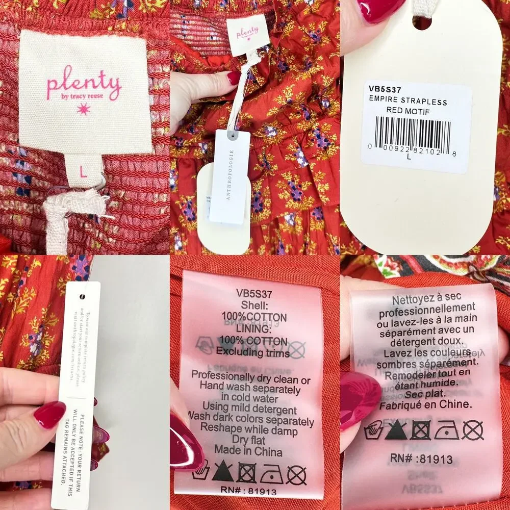 NWT Anthropologie Plenty Tracy Reese Empire Strapless Smocked Midi Dress Large - Picture 12 of 15